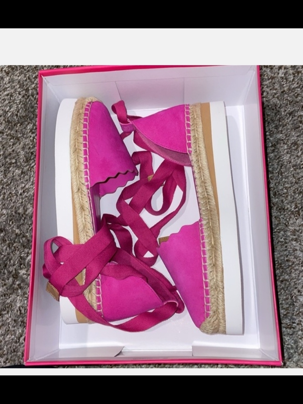 Vince Camuto Hot Pink Scalloped Espadrille Platform Flats with Ankle Tie - Picture 5 of 5
